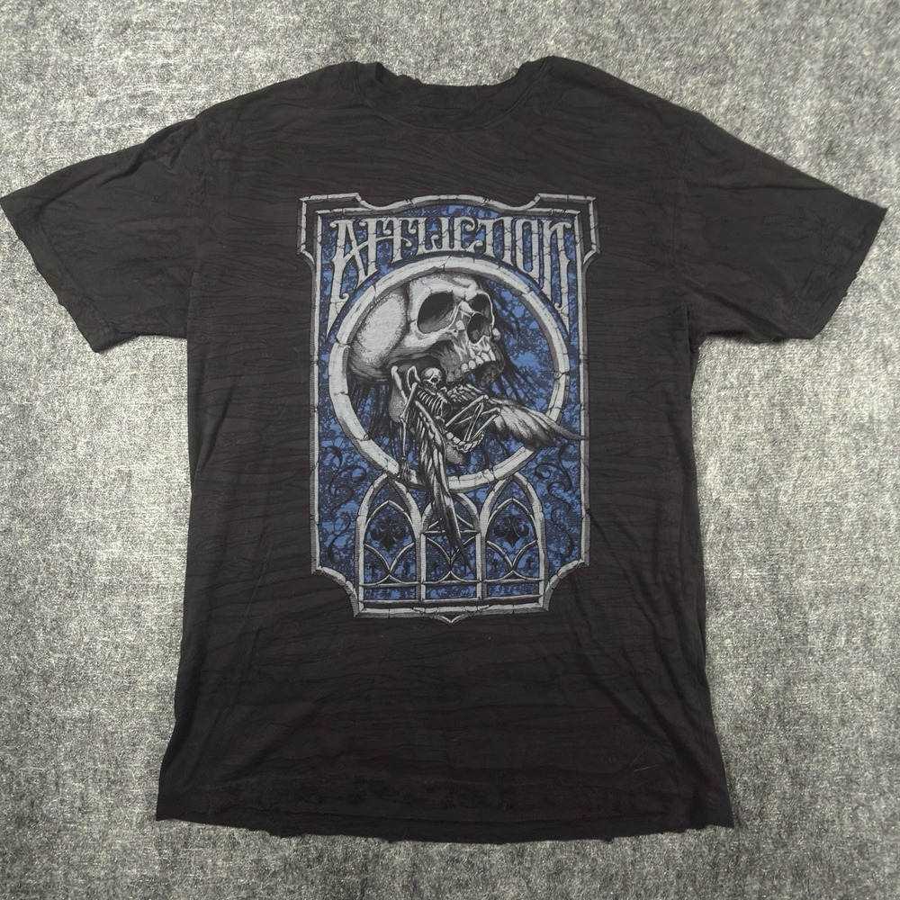 Affliction Live Fast Mens XL Black Skull Graphic T Shirt Gothic Made in USA